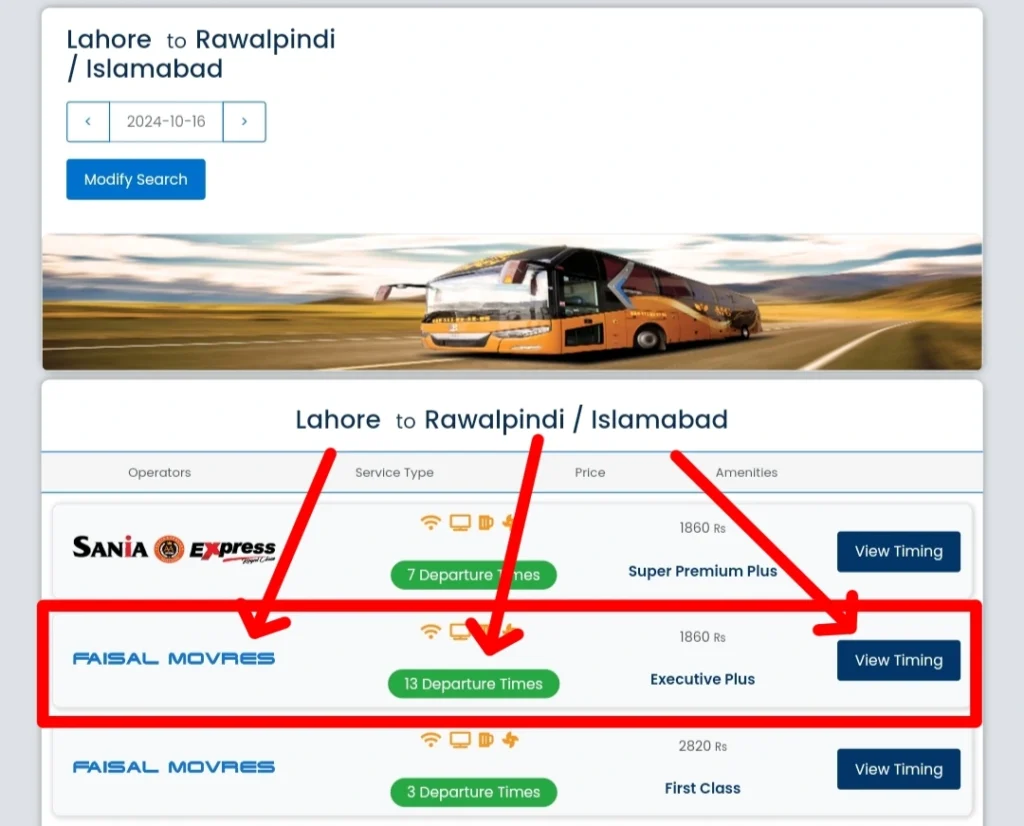 Faisal movers bus timings 
